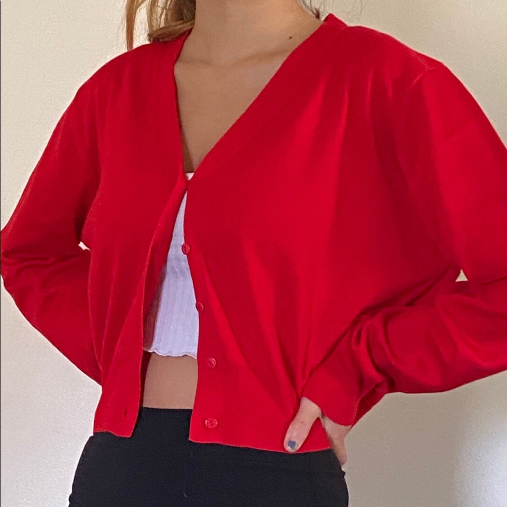 Red Button Up Cardigan